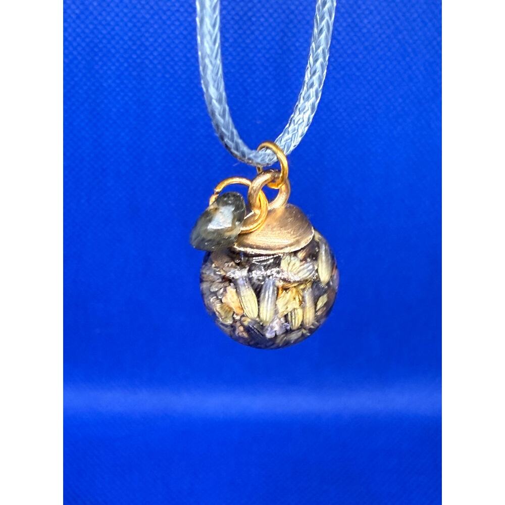 Handmade Lavender Glass Globe Necklace 18” Cord Healing Calm Floral Charm